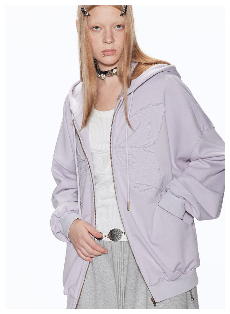 Loose fit zip butterfly hoodie