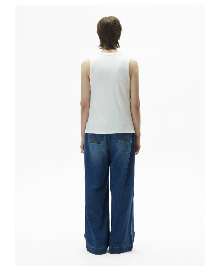 Wide-leg oversized washed retro denim pants