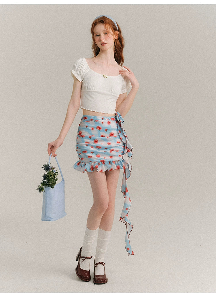 Slim Fit Rose Floral Pattern Suspender Dress