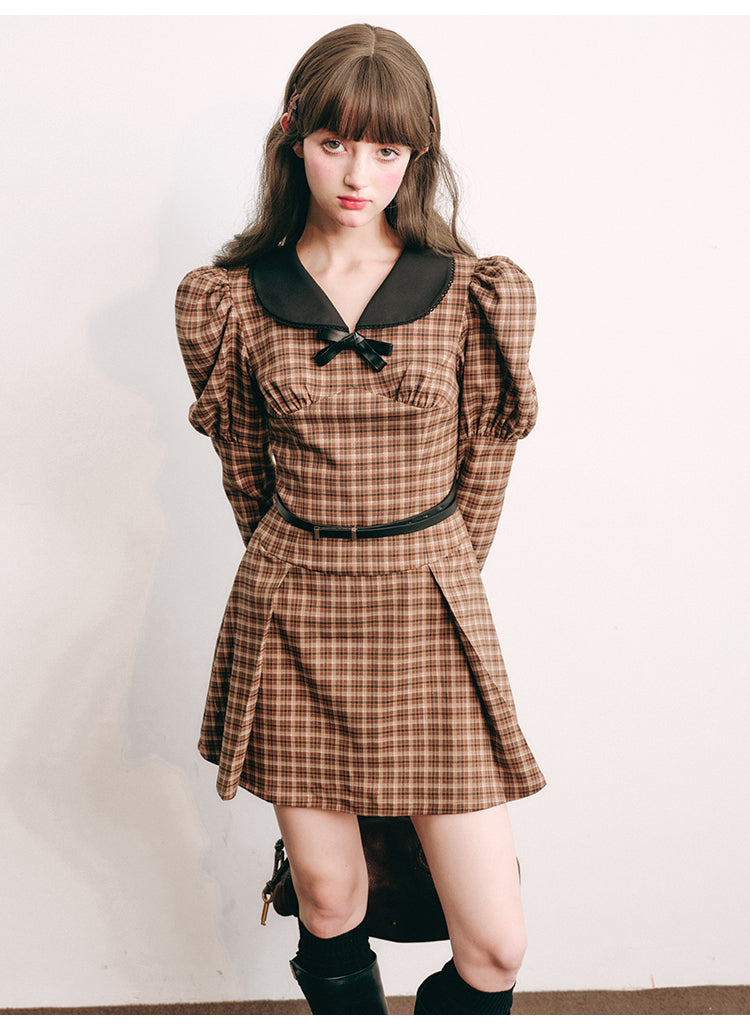 Plaid Skirt Retro Maillard Dress