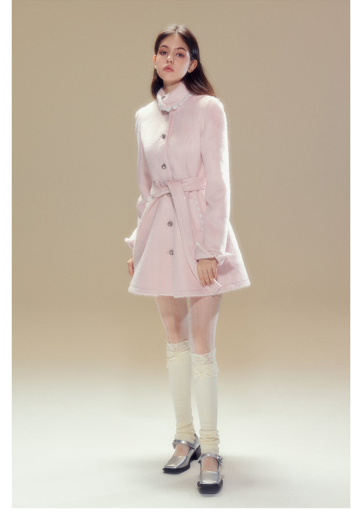 Girly Frill Short Length Wool Coat