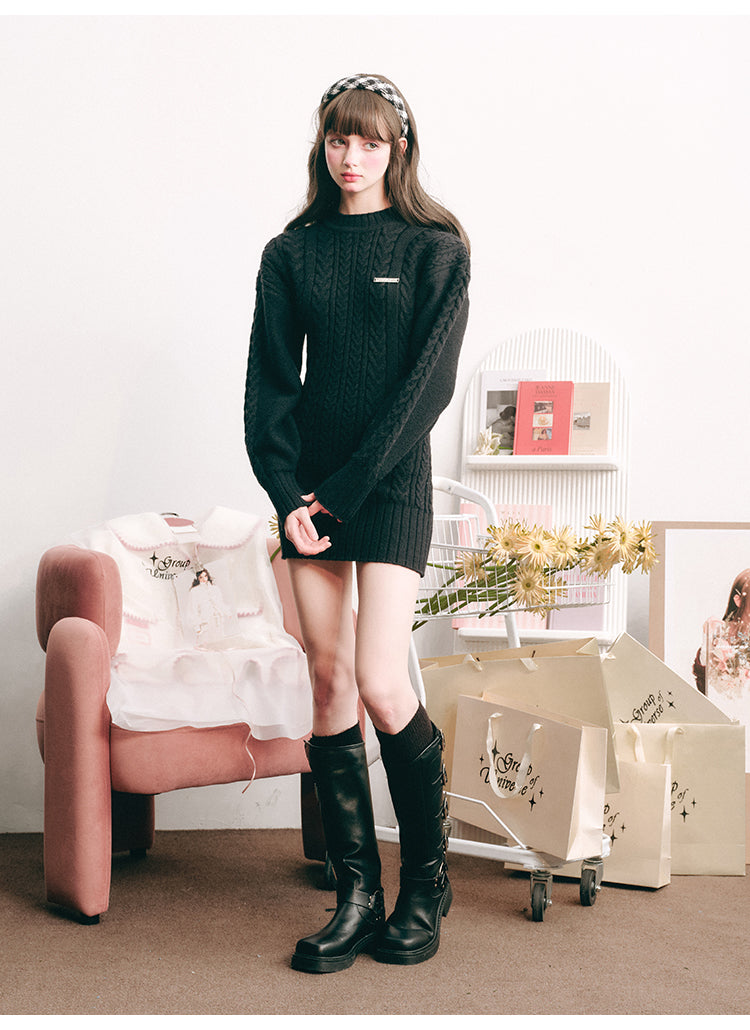 slim waist long sleeve knit dress