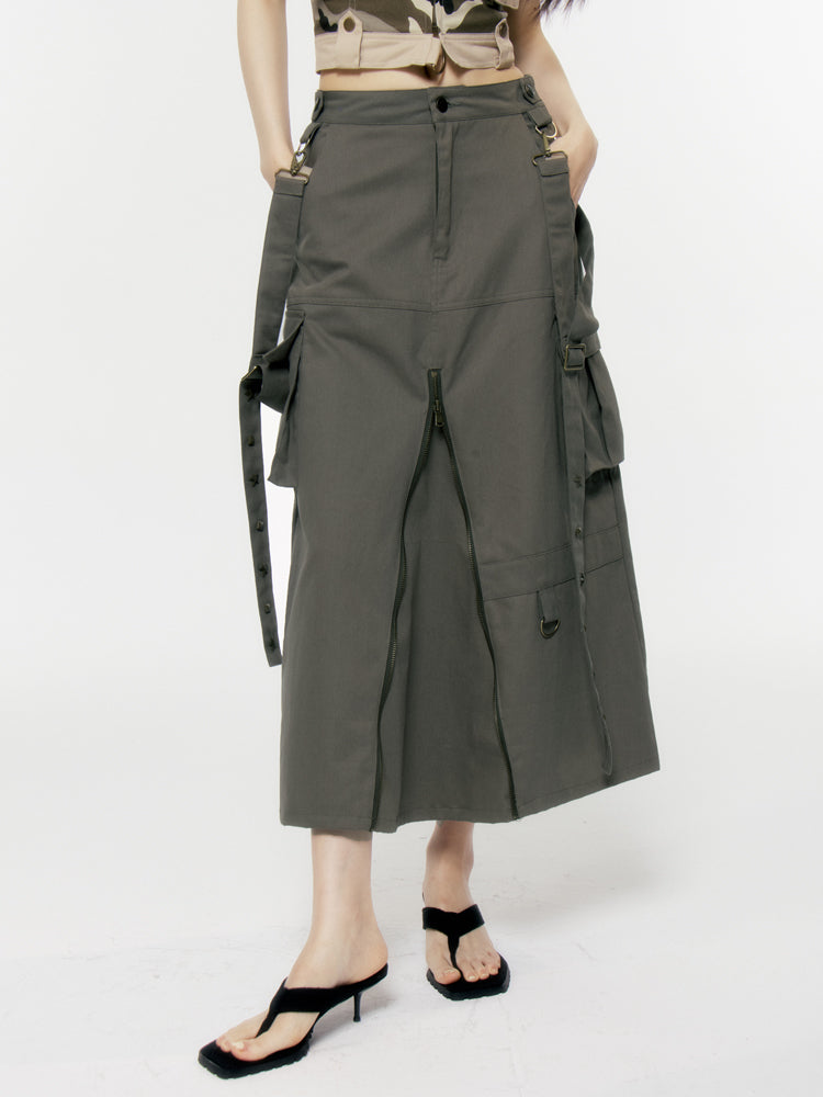 Overalls Suspender Star Riveted Straight Long Skirt