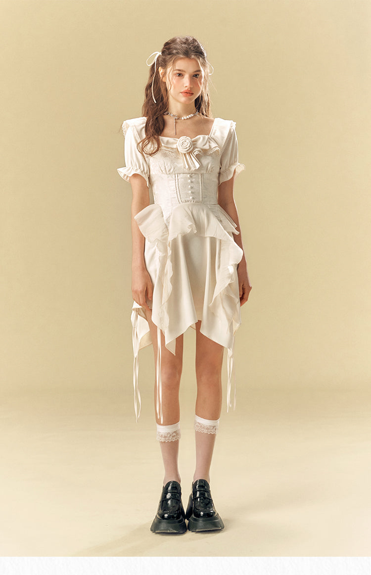 Square Neck Irregular Tea-Break Dress