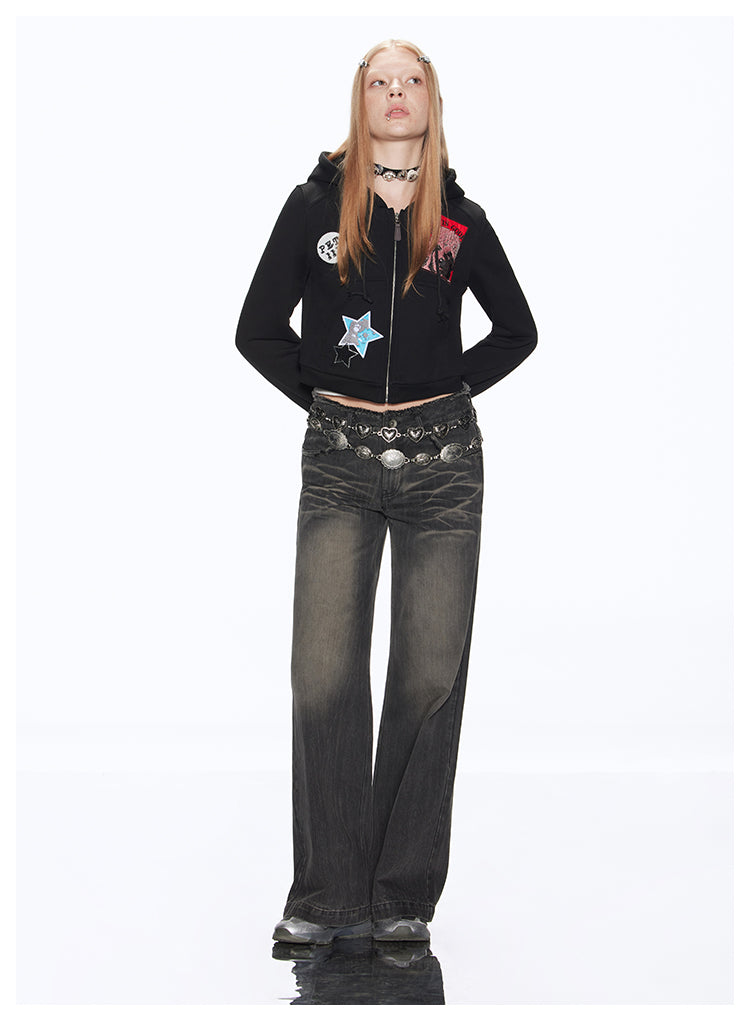 Loose fit retro washed black denim pants