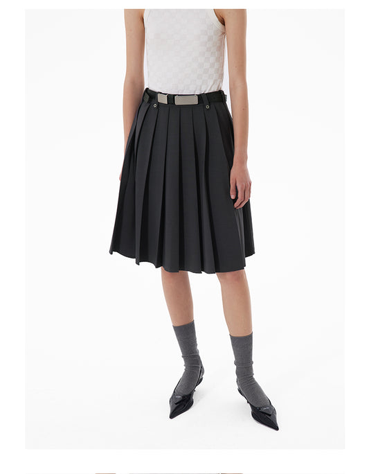 Gray A-line pleated skirt