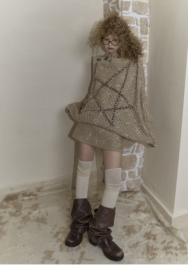 Oversized Retro Star Design Knit