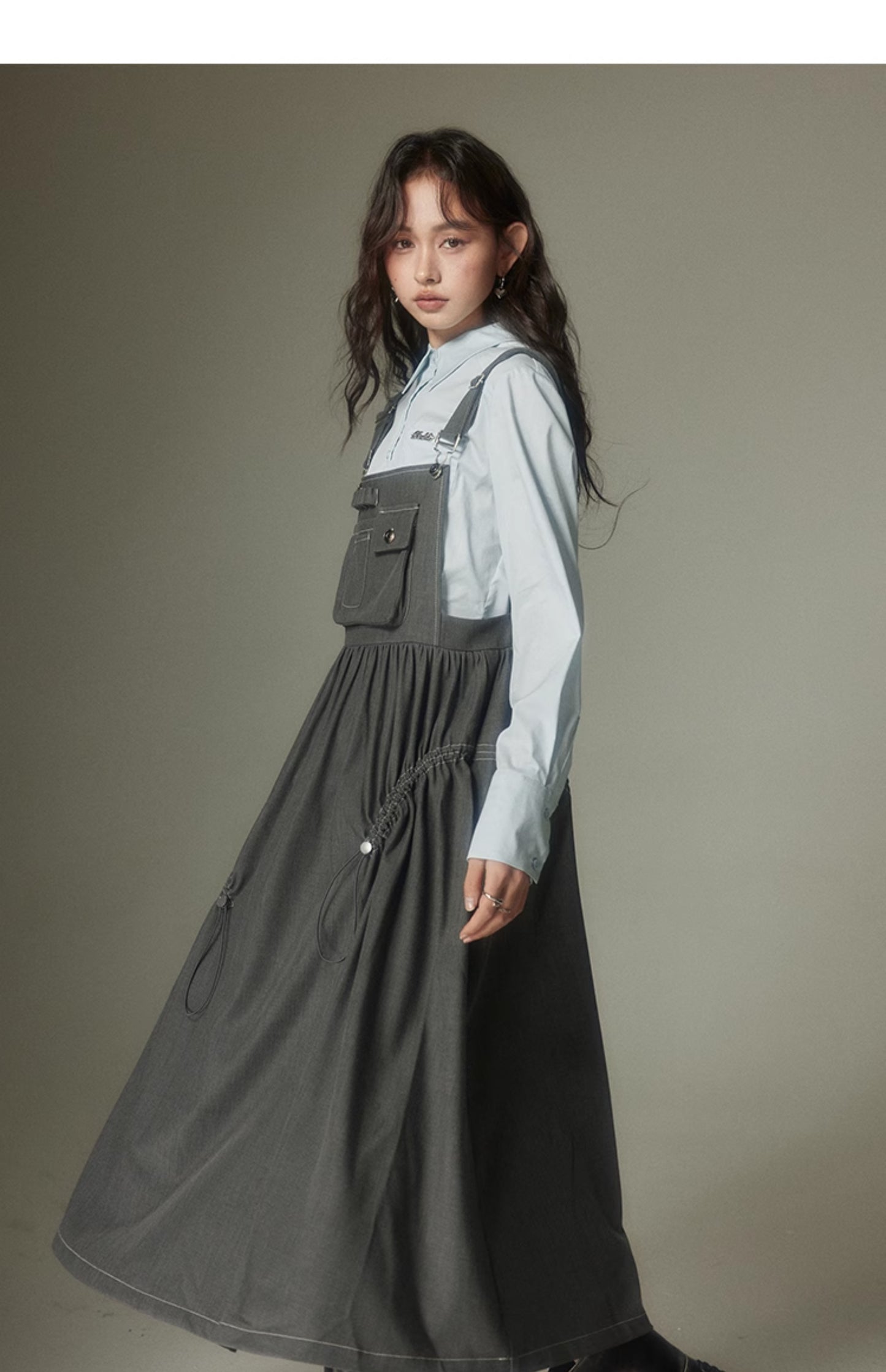 College Style Gray Suspender Skirt