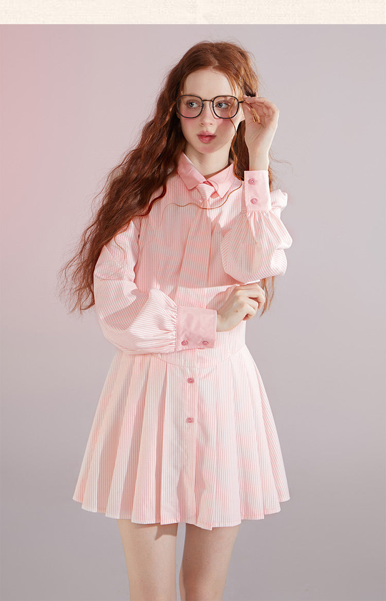 Casual Pink Stripe Shirtdress