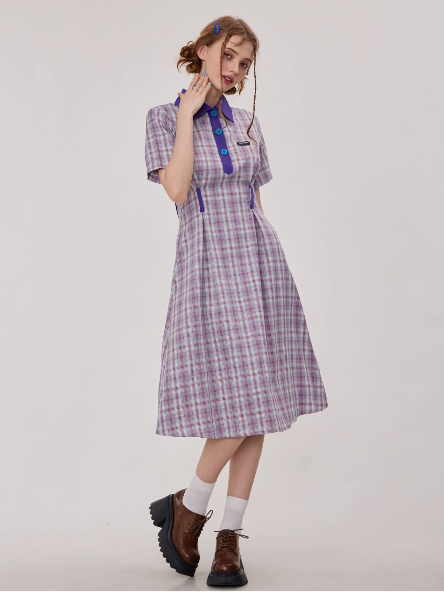 Polo Collar Plaid Dress