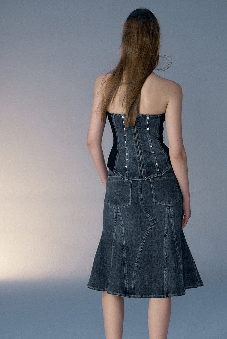 Retro Denim Tube Top & Retro Denim Skirt Setup