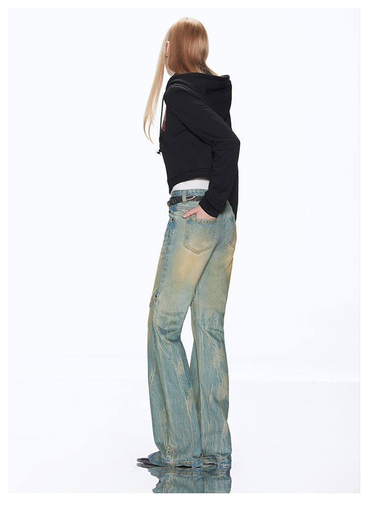 Slim Straight American Retro Washed Denim Pants