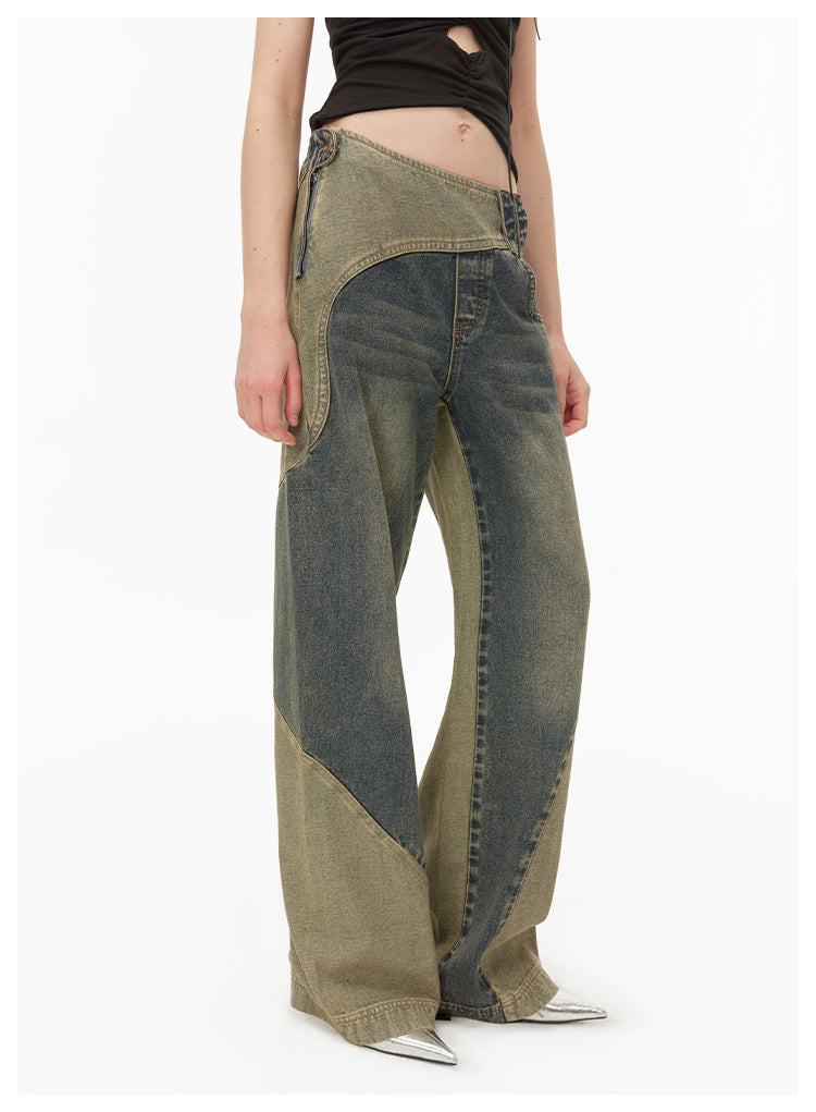 Reconstructed Retro Slim Straight Denim Pants