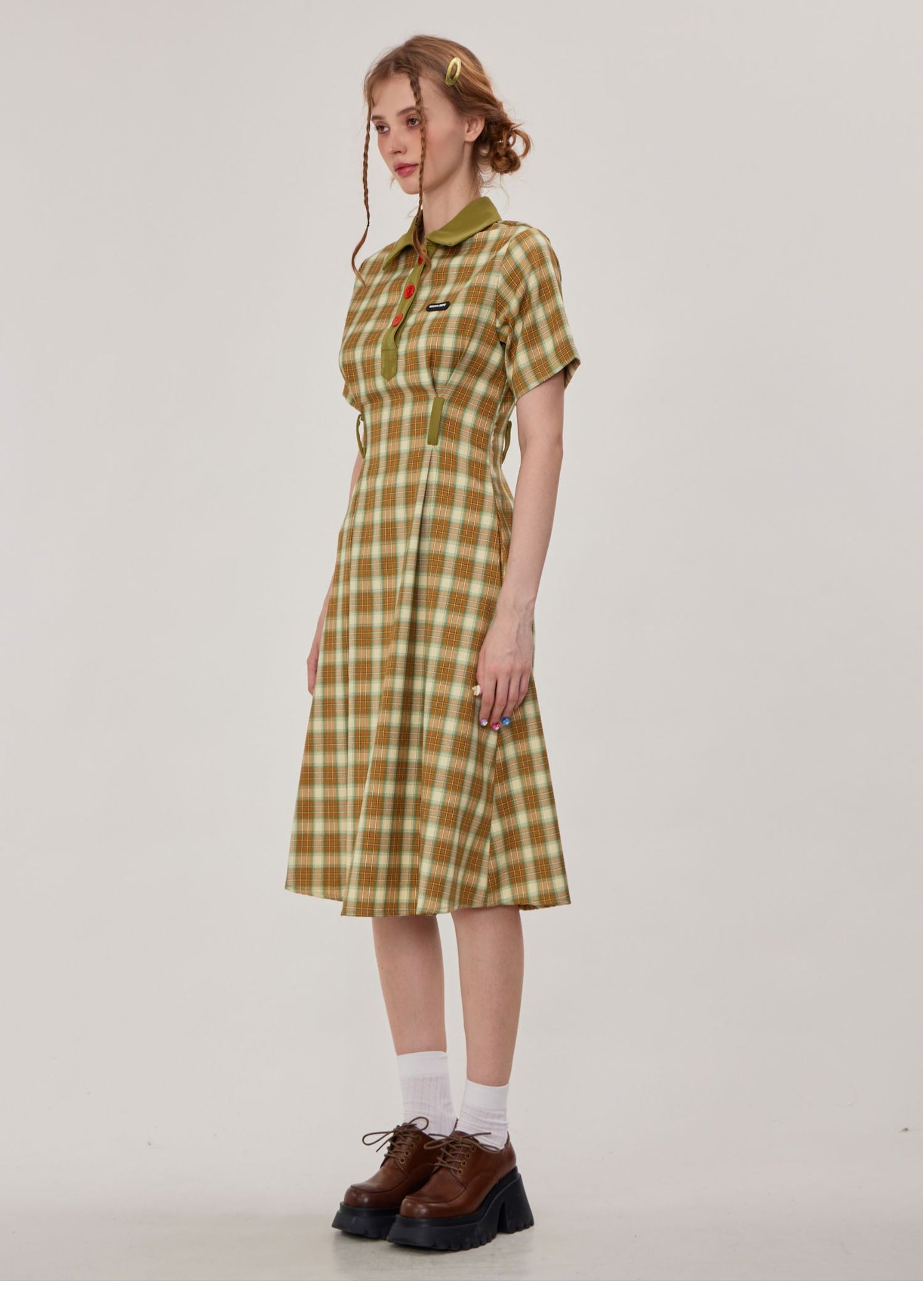 Polo Collar Plaid Dress