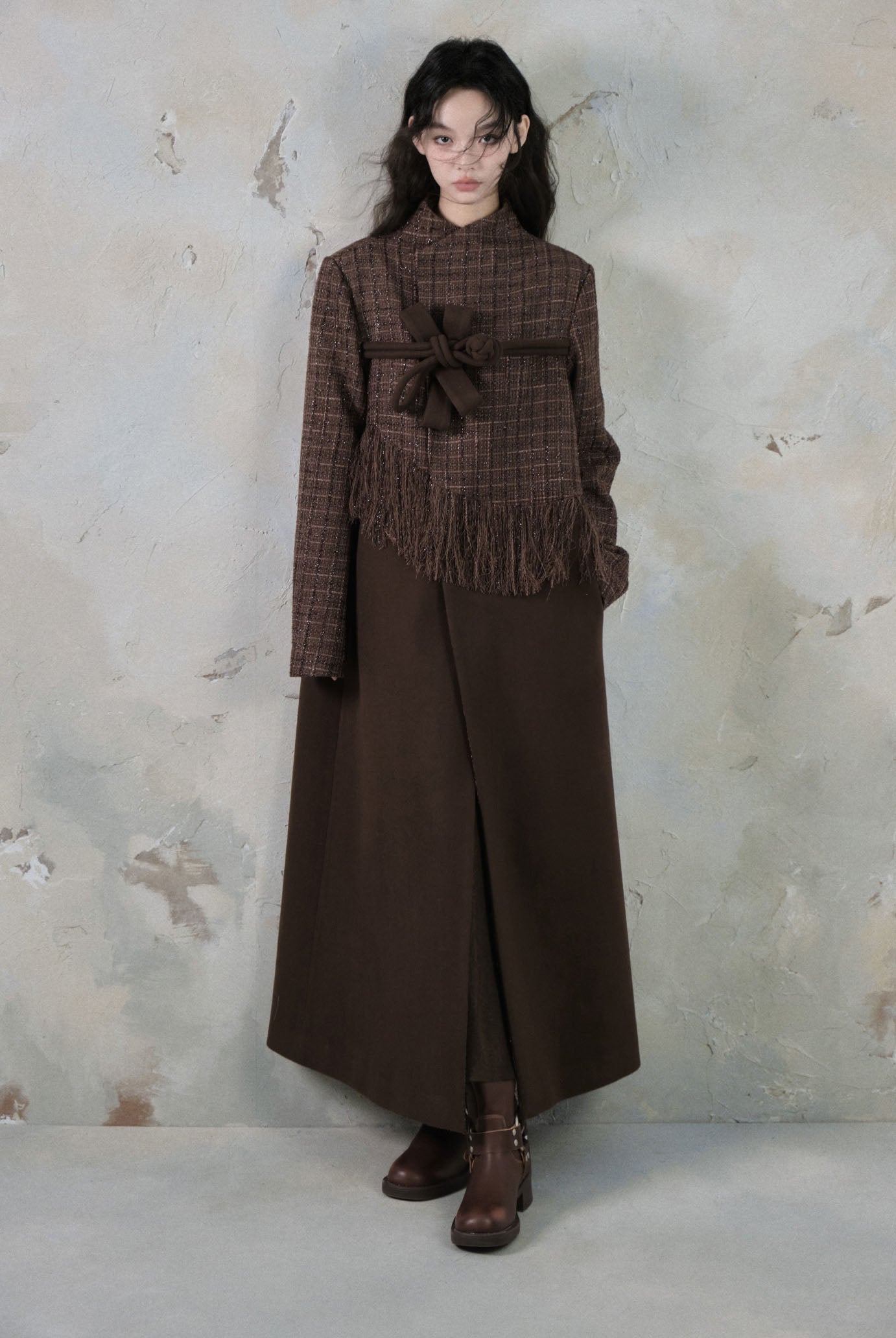 plate buckle small scent splicing wool coat