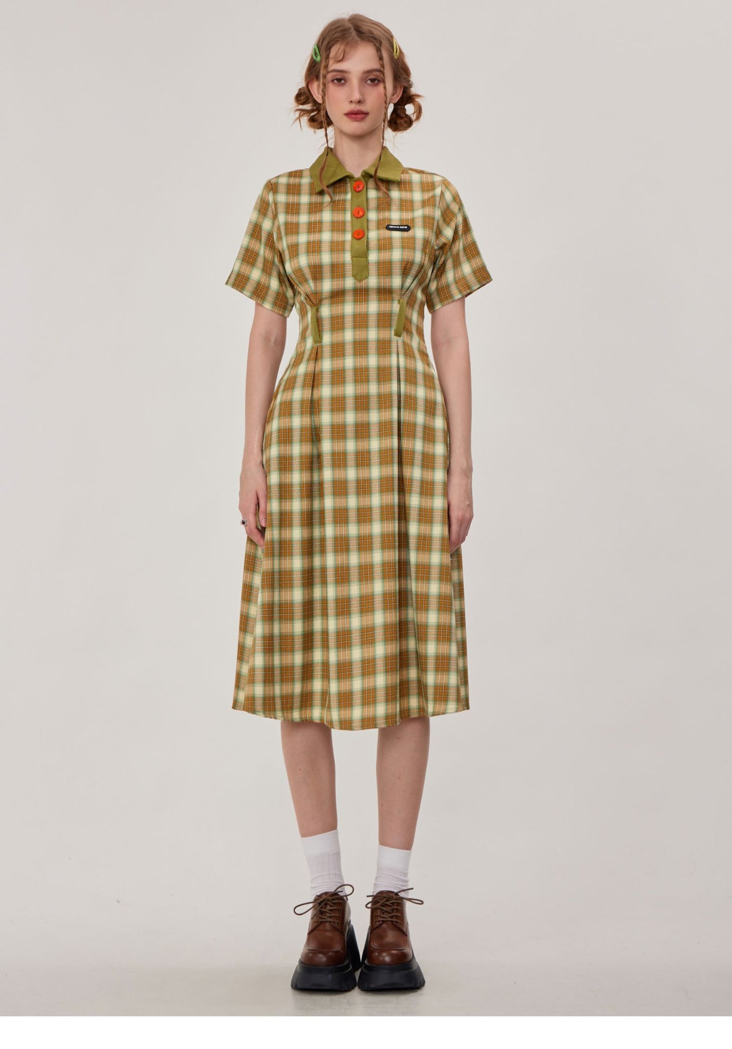 Polo Collar Plaid Dress