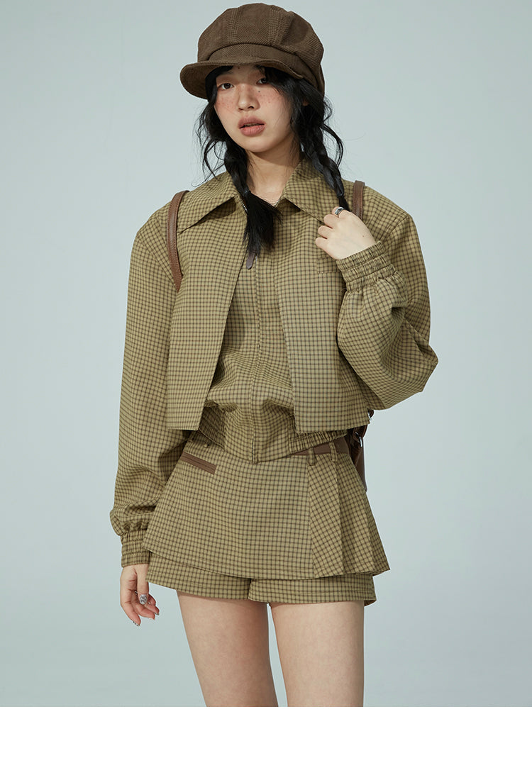 British plaid short length jacket & short length skirt setup