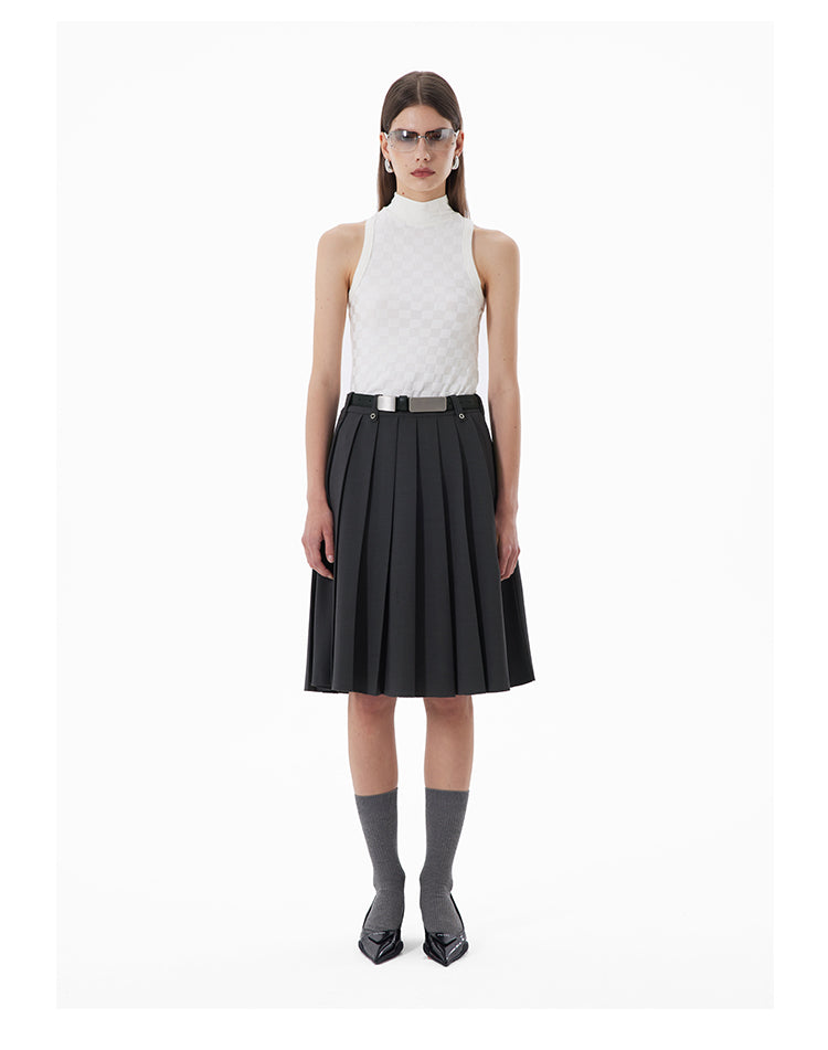 Gray A-line pleated skirt