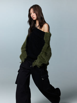 Loose Fit Contrast One Shoulder Knit