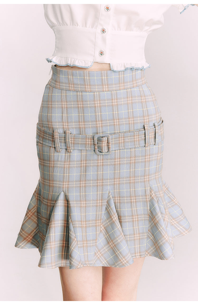 Plaid Slim Short  Length Skirt