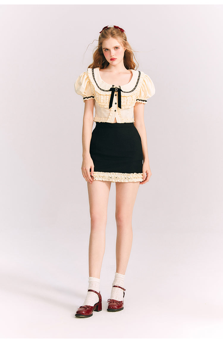 Jacquard Slim Short Length Shirt & Frill Slim Short Skirt Setup