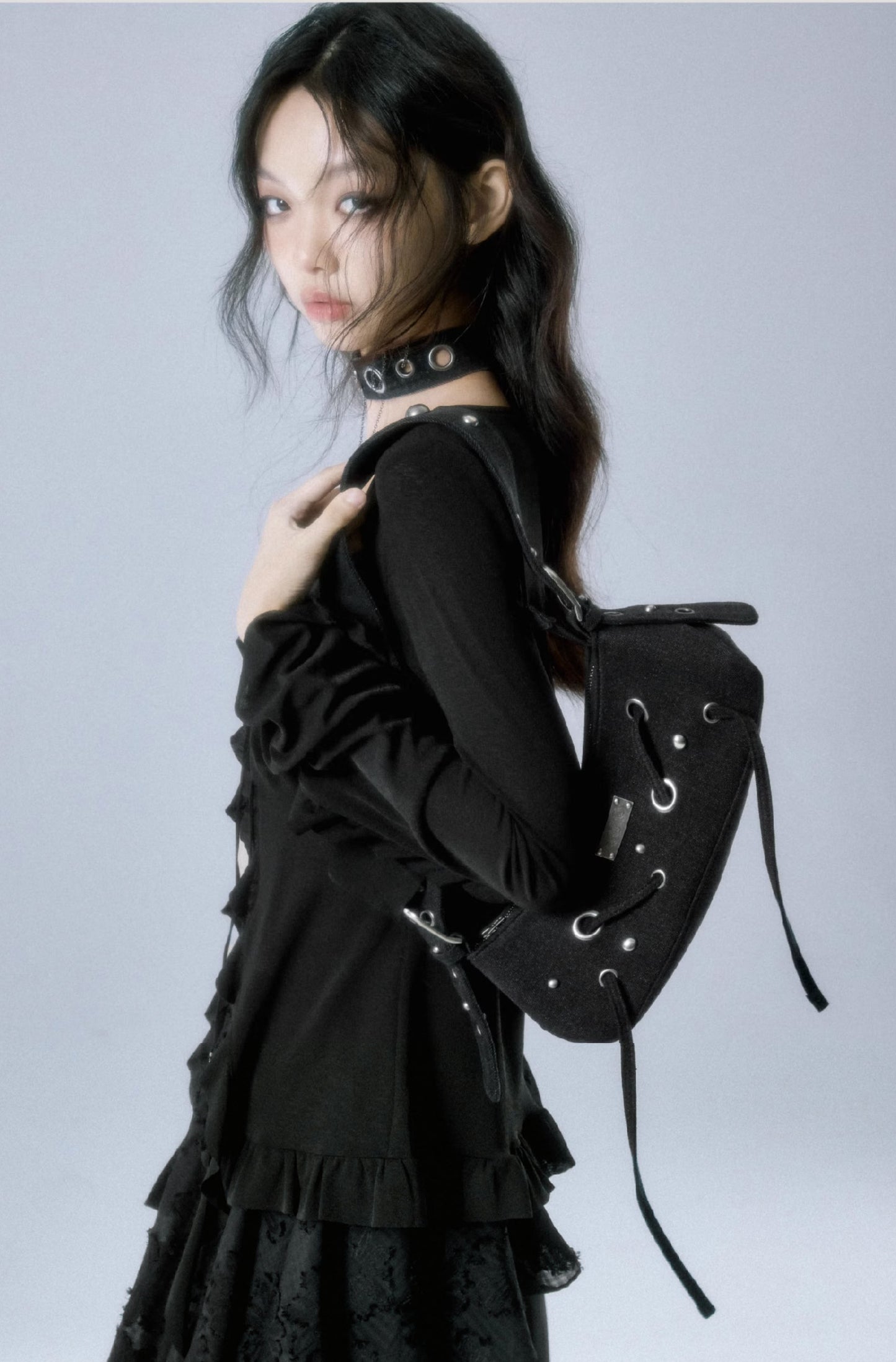 black denim shoulder bag