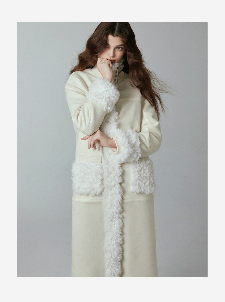 mid length thick cotton white coat