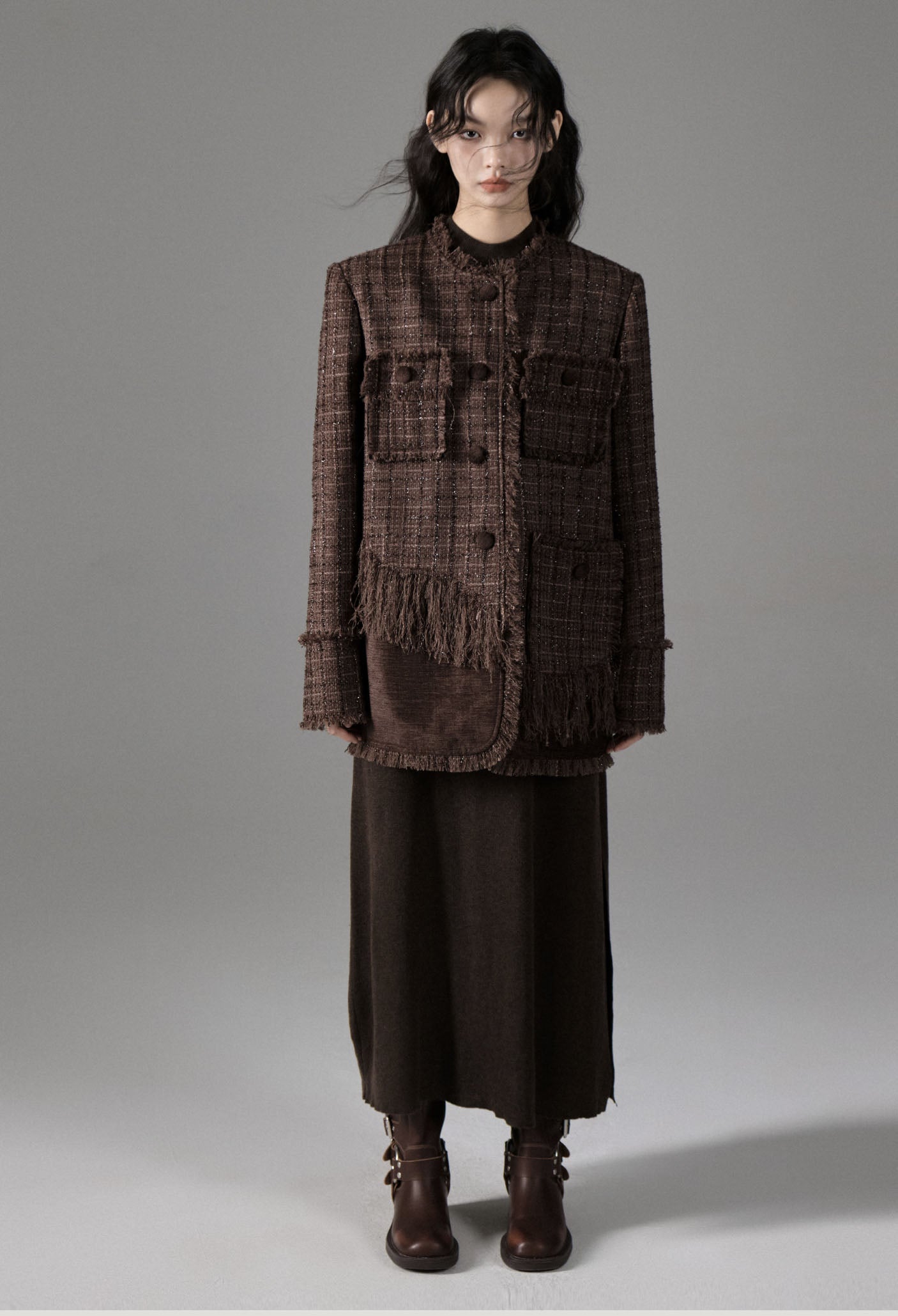 tweed loose tassel short coat