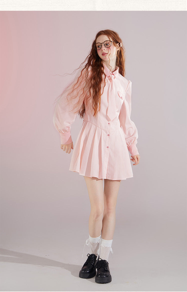 Casual Pink Stripe Shirtdress