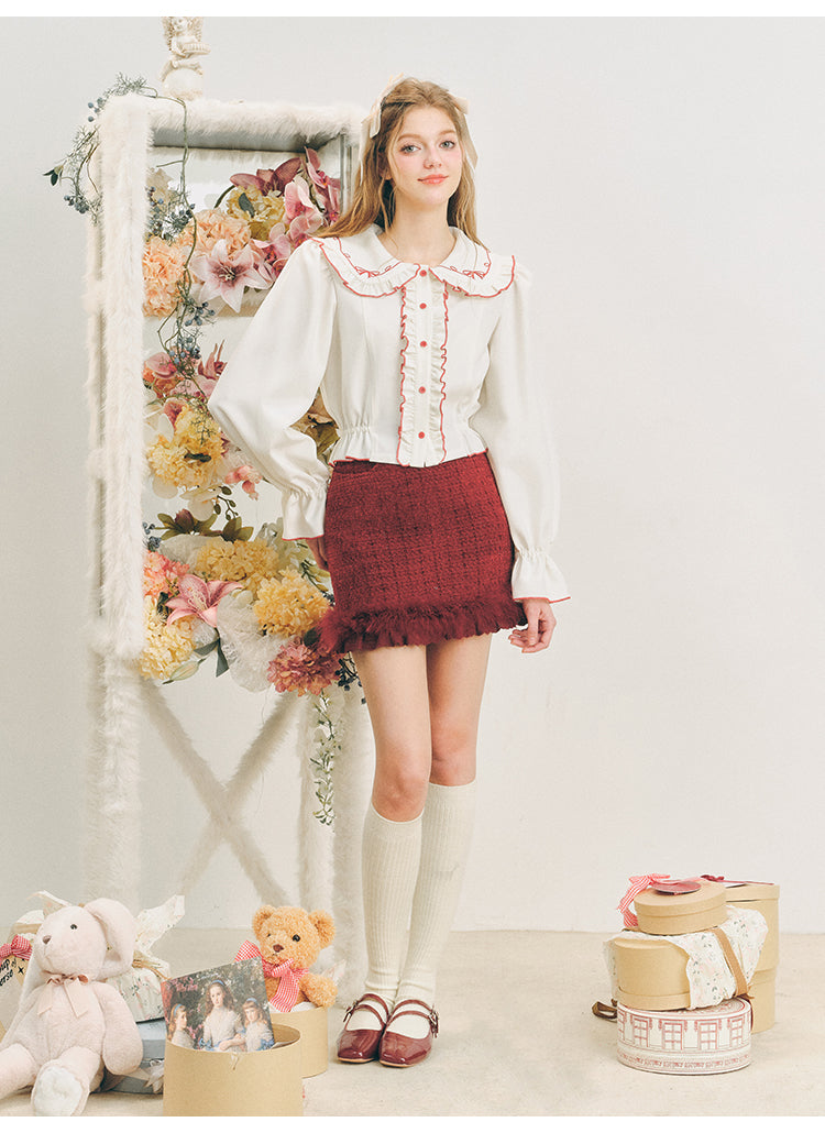 red velvet ribbon lace bubble shirt