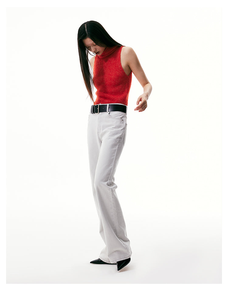 Slim fit flared white denim pants