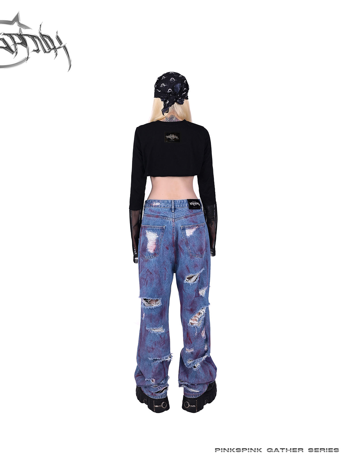 Loose Straight Graffiti Damaged Denim Pants