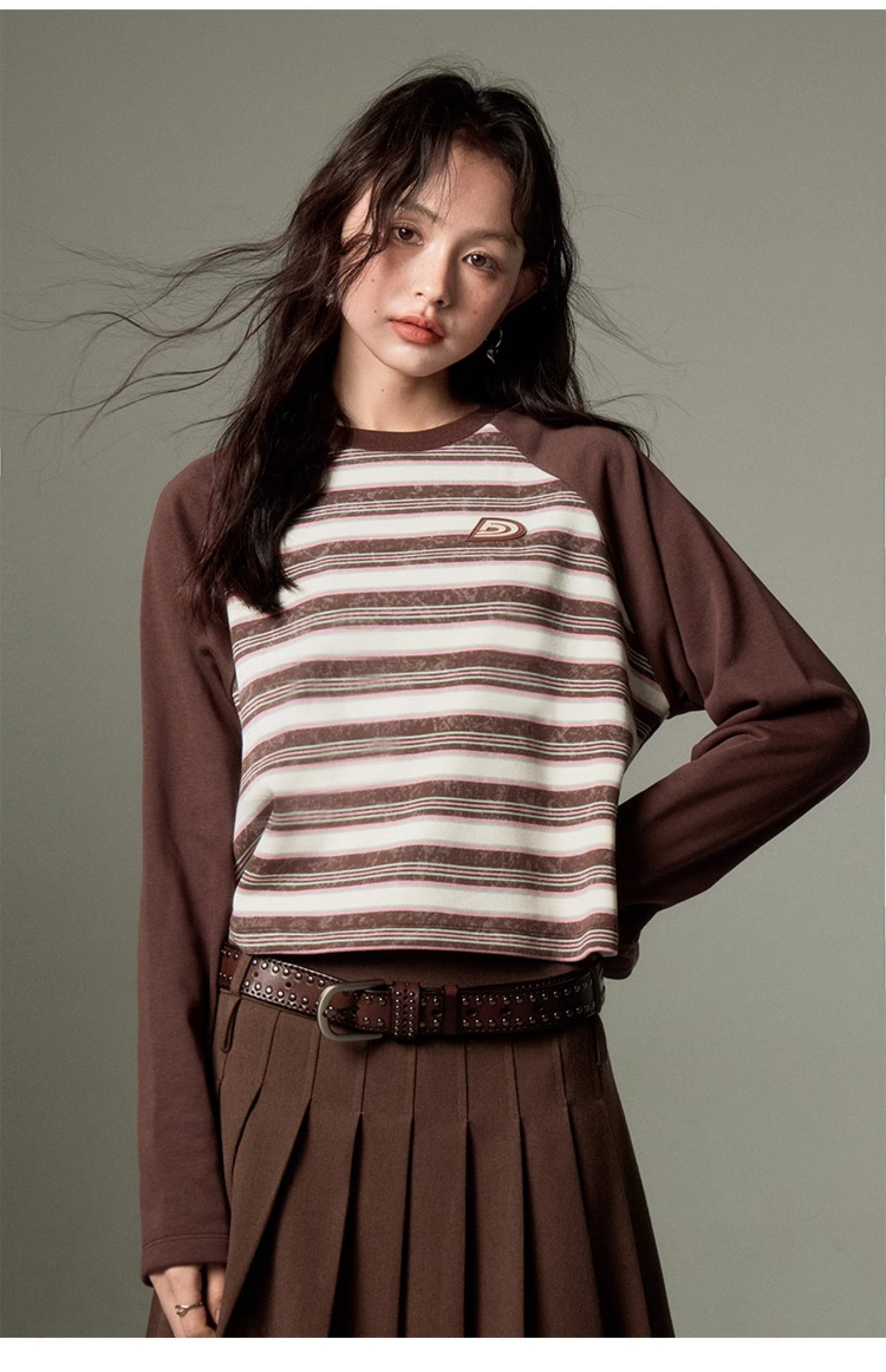 Round Neck Retro Stripe Long Sleeve T-Shirt