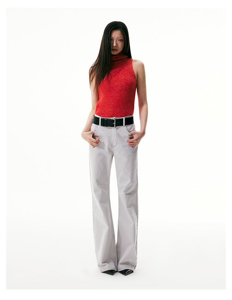 Slim fit flared white denim pants