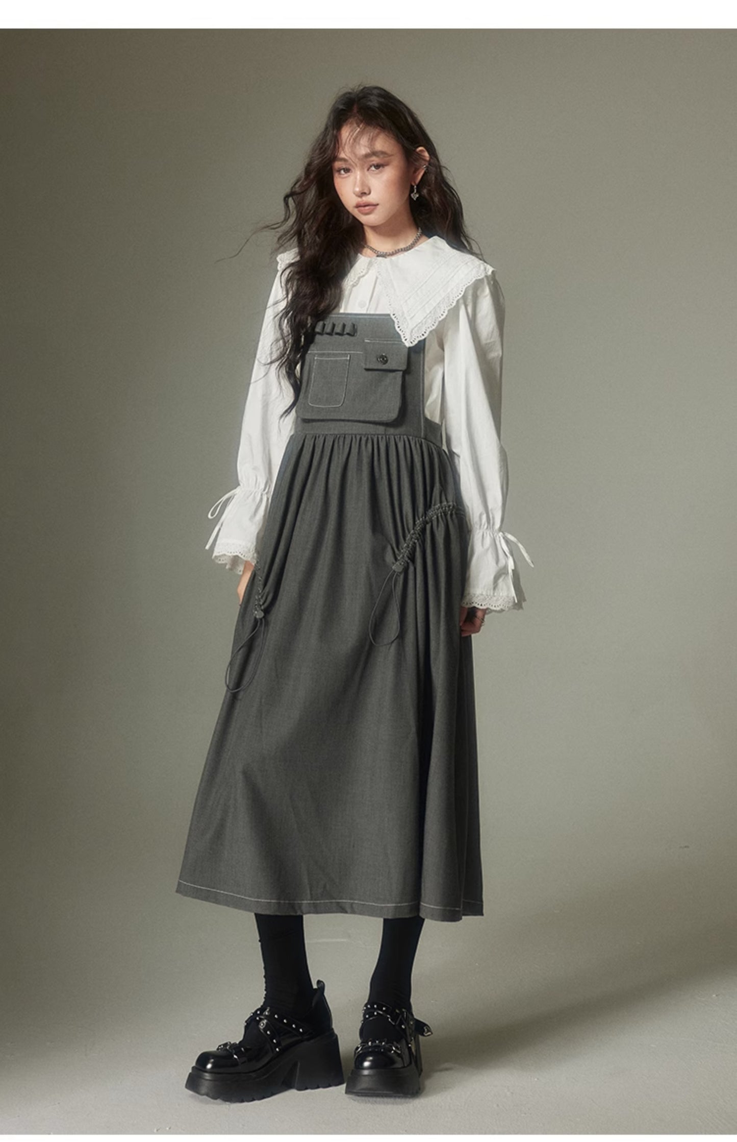 College Style Gray Suspender Skirt