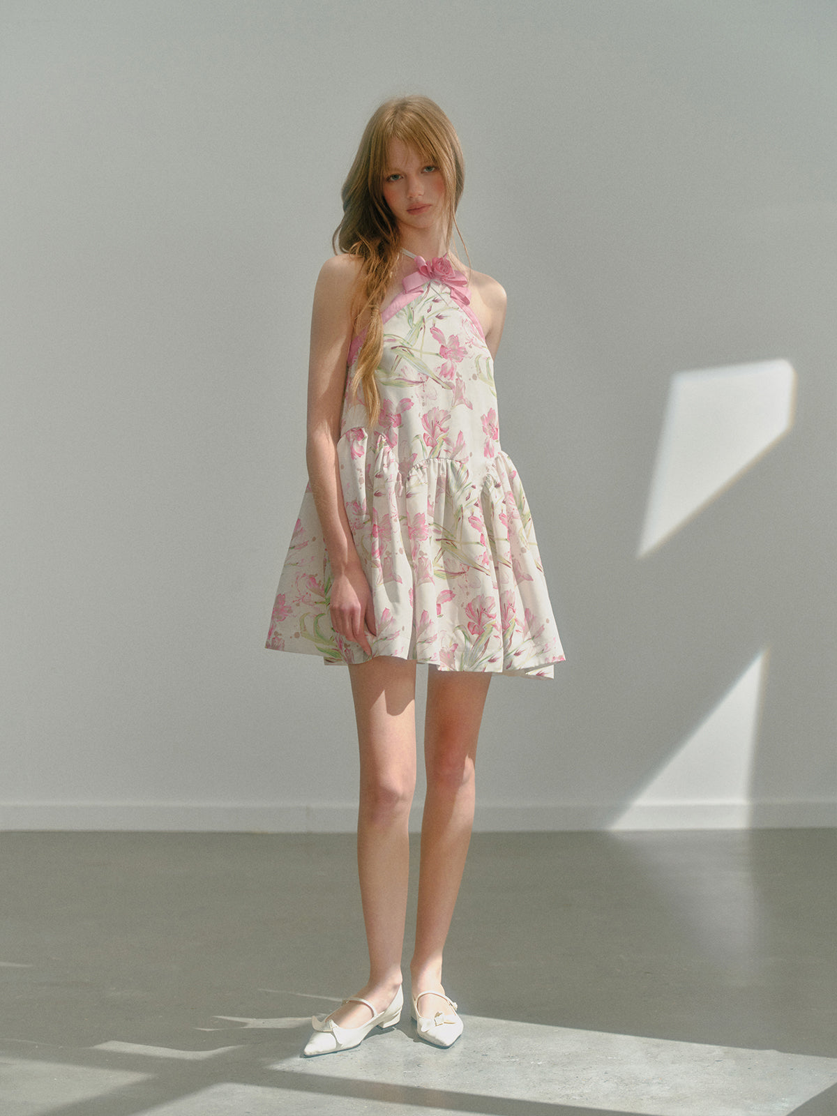 Halter Neck Printed Ribbon Dress