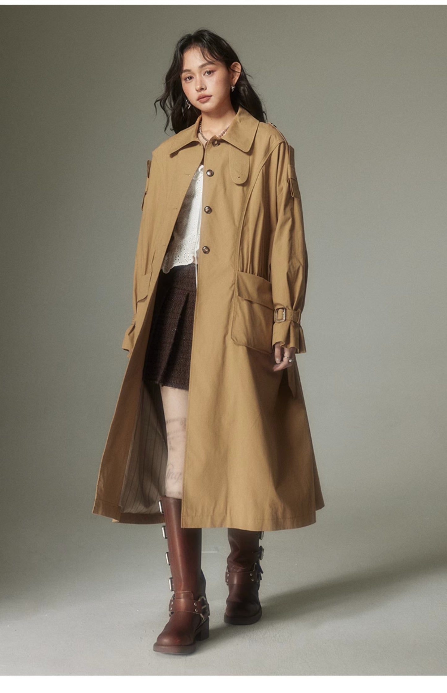 Khaki Retro British Long Trench Coat