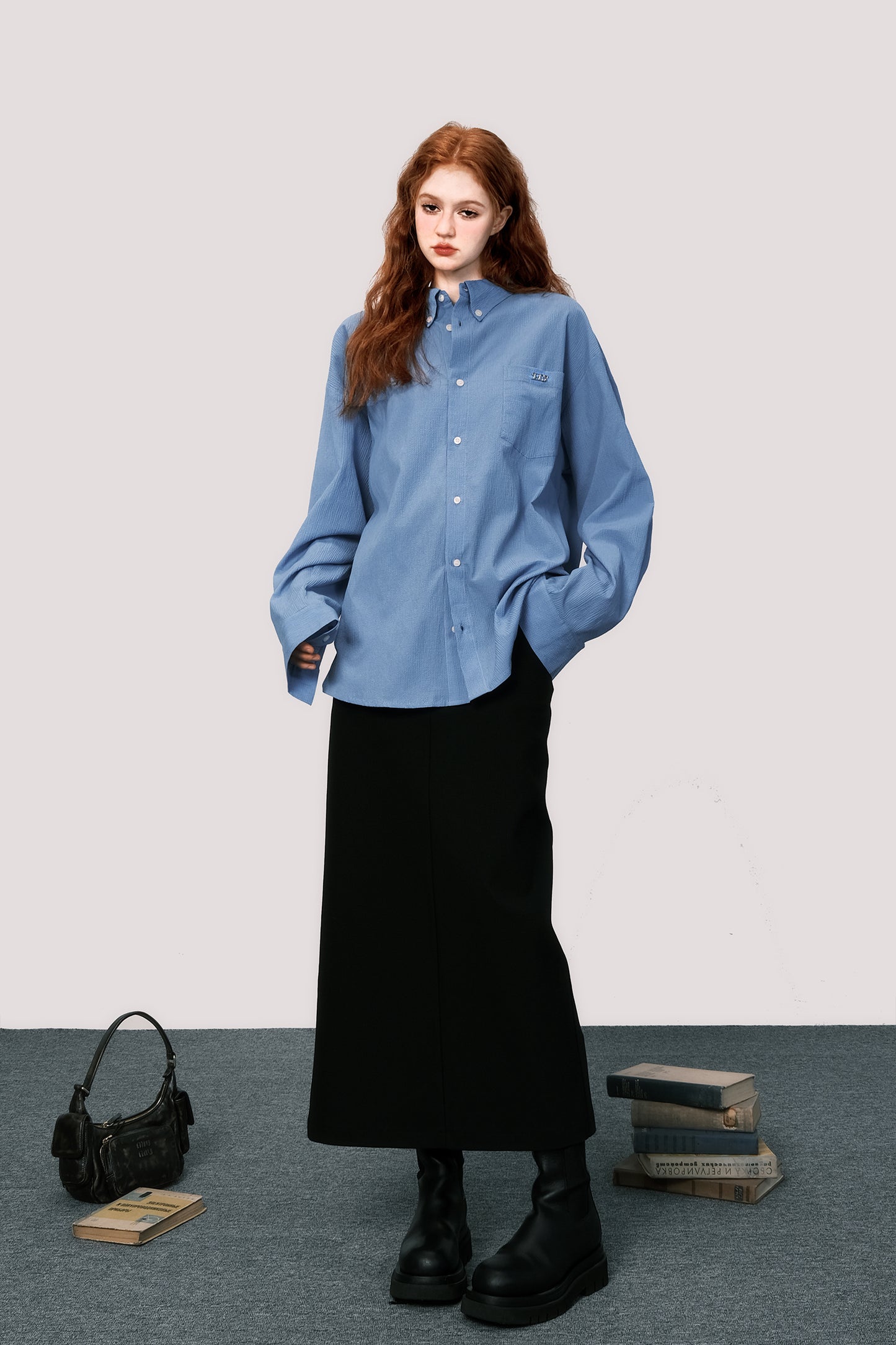 Loose fit blue cotton shirt