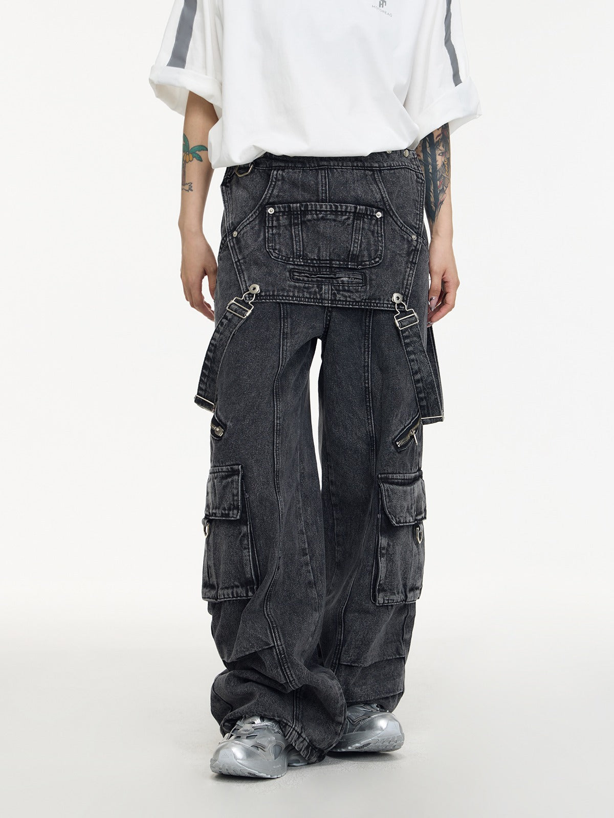 Multi-pocket Washed Denim Overalls