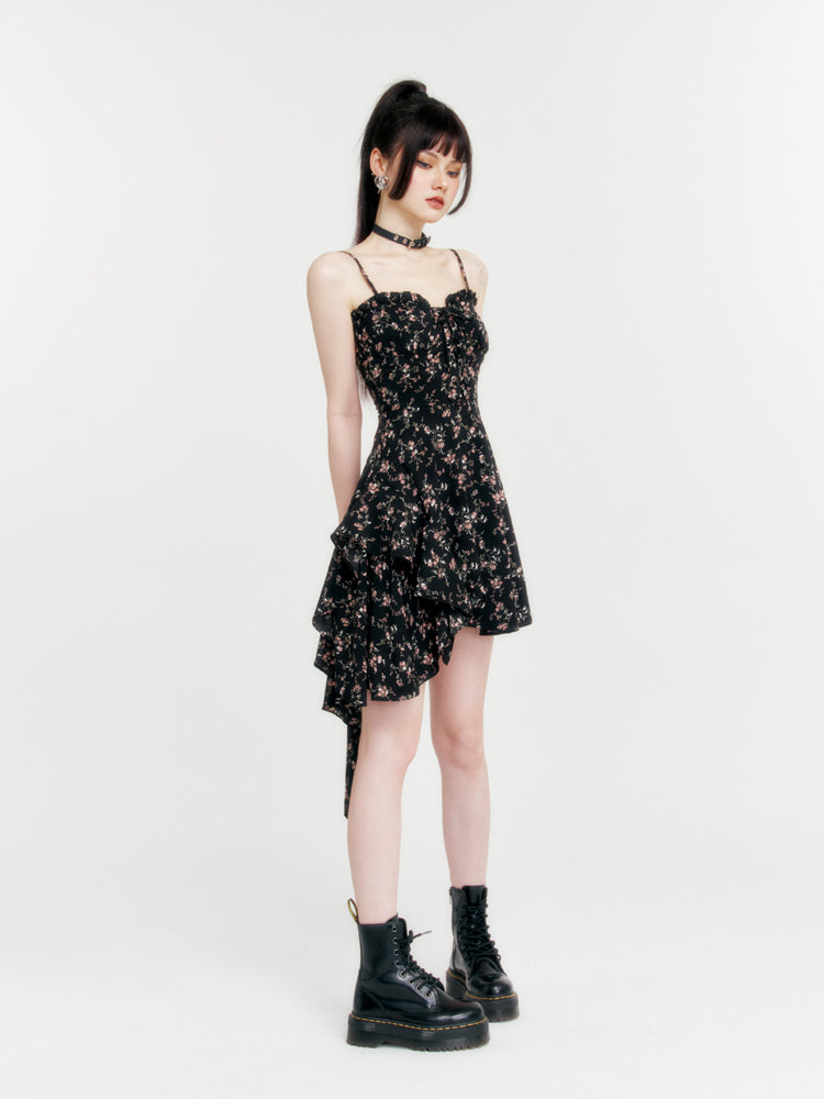 Floral Slim Suspender Dress