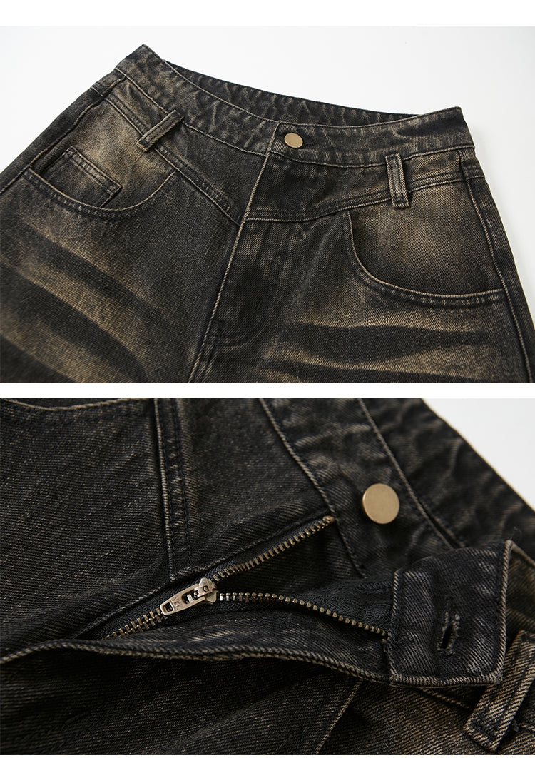 Washed Retro Used Slim Fit Denim Pants