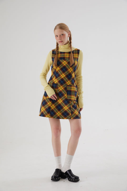 Girly Check Yellow Pattern A-line Best Dress