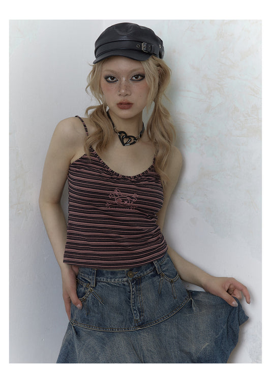 Short length striped camisole T-shirt