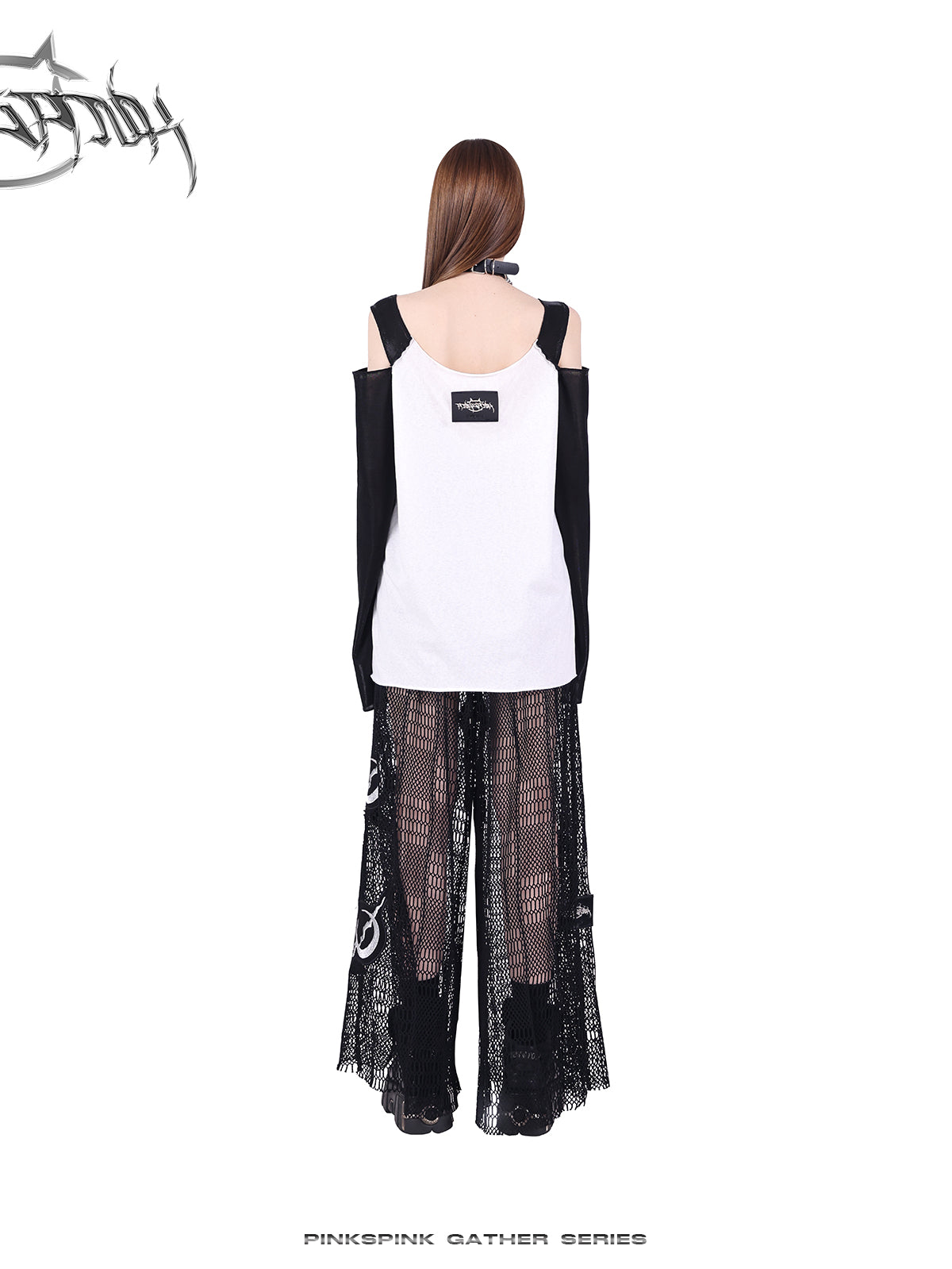 Off-Shoulder Splicing Printed T-Shirt