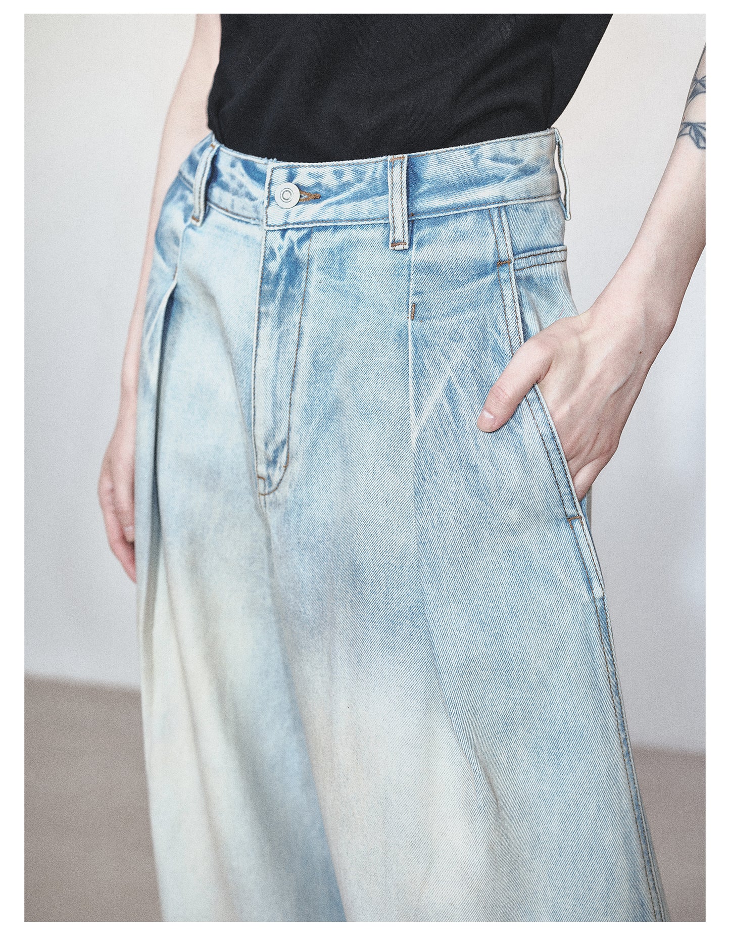 Retro Washed Damaged Wide Leg Casual Denim