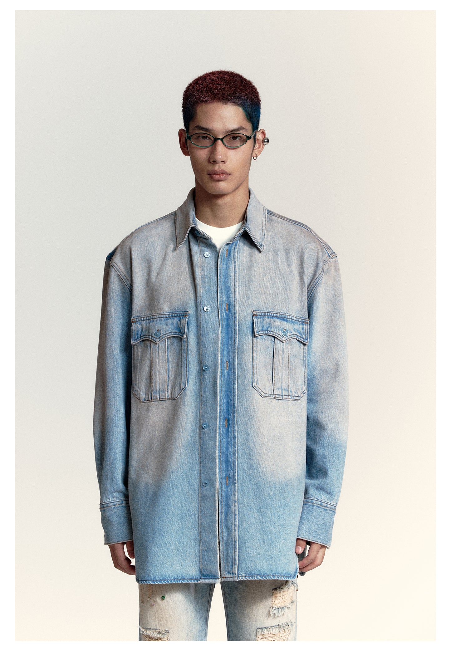 Washed gradient denim shirt