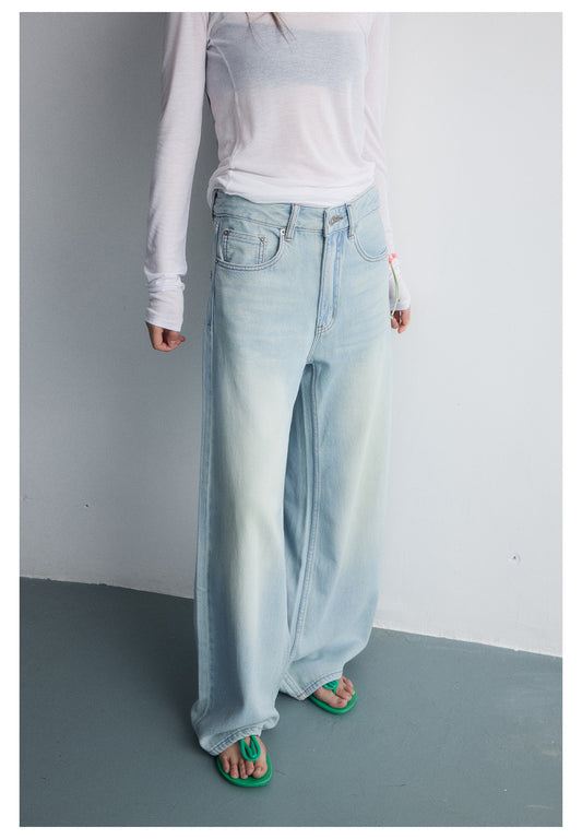 Washed Retro Soft Loose Wide Leg Denim Pants