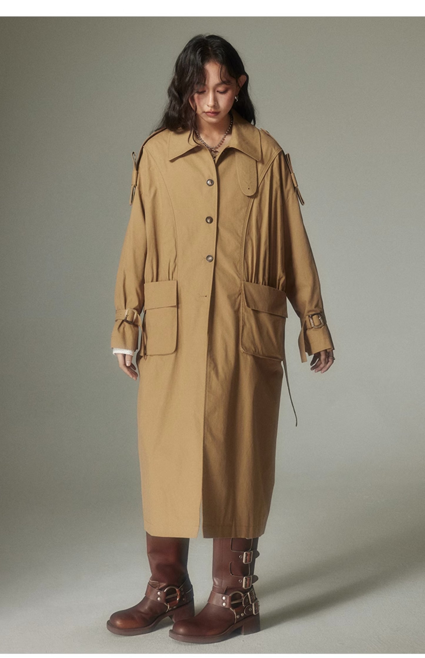 Khaki Retro British Long Trench Coat