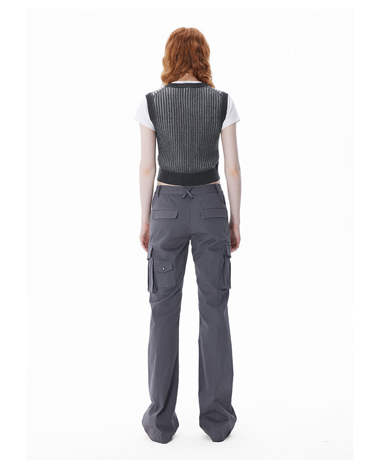 Slim straight multi-pocket glare pants