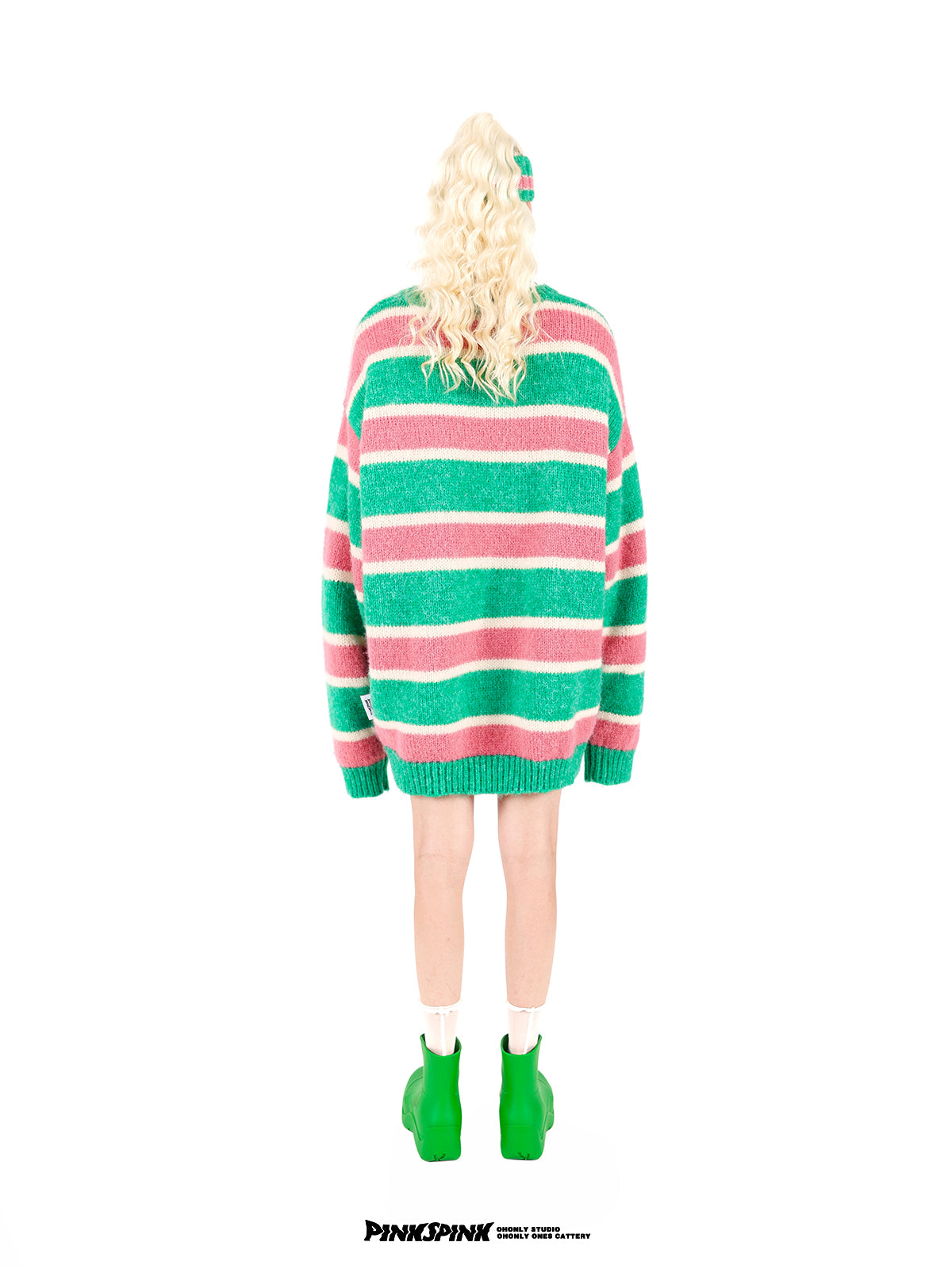 Oversized round neck stripe knit